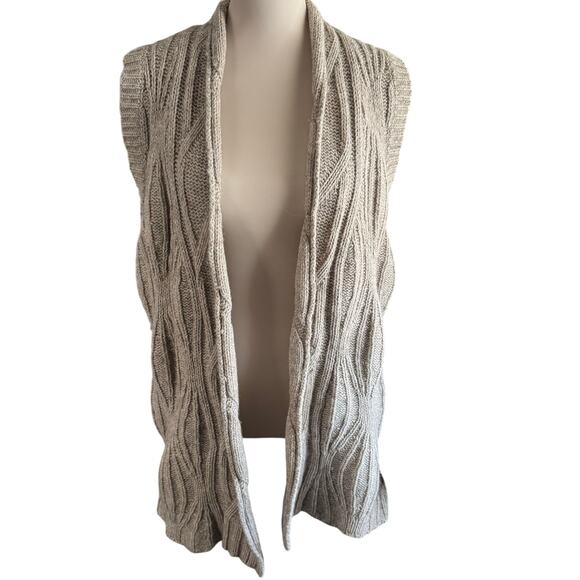 Cabi Sweater Vest Size Large Boho Textured Chunky Knit Beige Long Open Front - Picture 1 of 12
